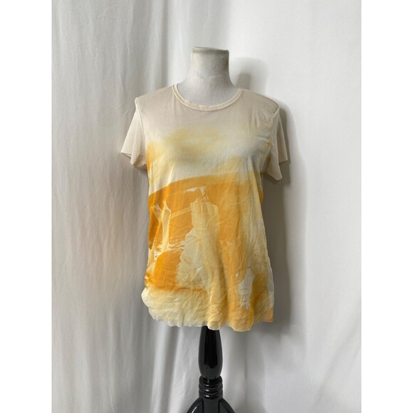 Womens Large Shirt Zara Basics Col Yellow and White See Through Negative Print - Picture 2 of 14